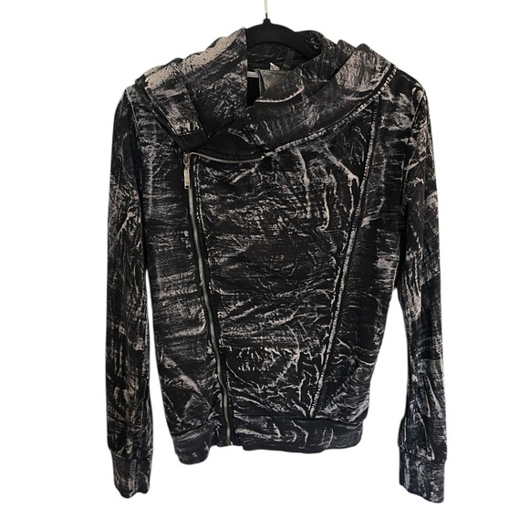 Young Fabulous & Broke Zip Up Black Tie-Dye MOTO Fold Down Hoodie Jacket - Small - Picture 1 of 7